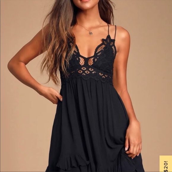 Free People FP ONE Adella Boho Crocheted Slip Dress in Black Made in India - S - Picture 3 of 8